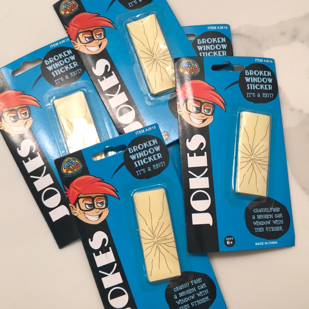 Jokes broken window stickers kid fun pranks gags